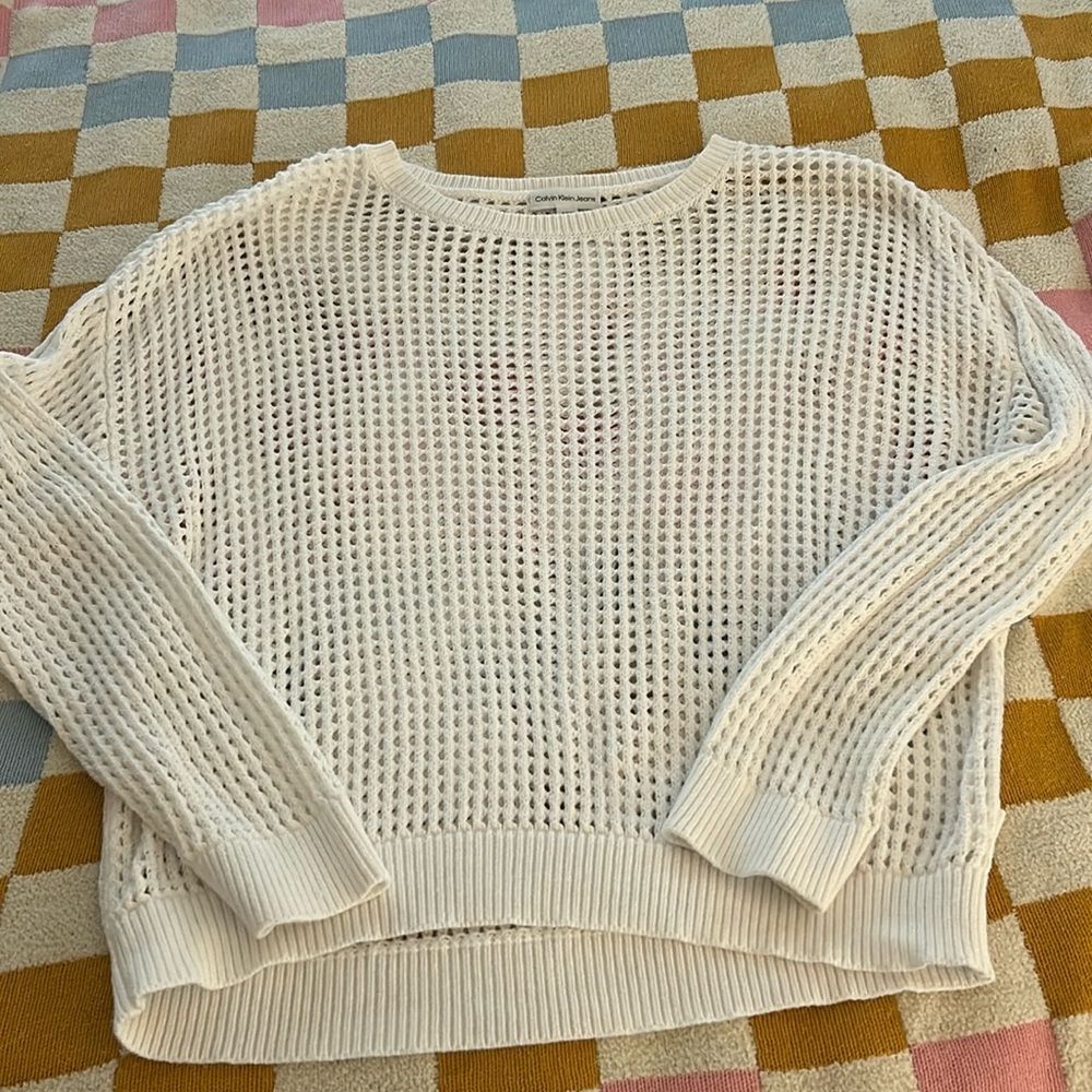 Calvin Klein Jeans white mesh sweater